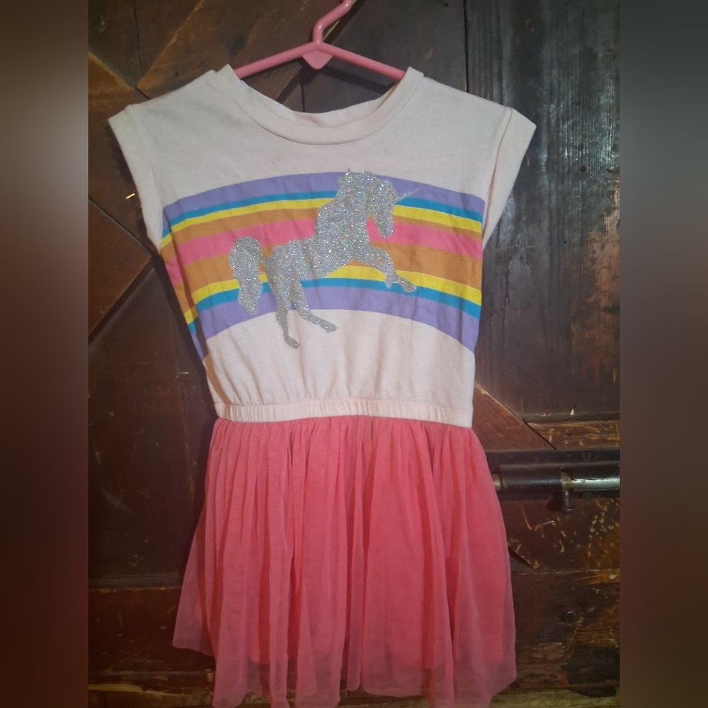 Spotted Zebra Vintage Pink Unicorn Dress with Rainbow Stripes 2t🌈🦄